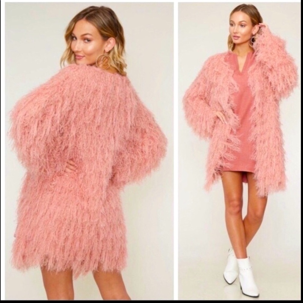 Peach love California pink shaggy cardigan size M